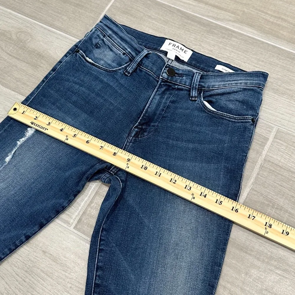 Frame Le High Rise Distressed Skinny Jeans in Endell Dark Wash Denim Size 26